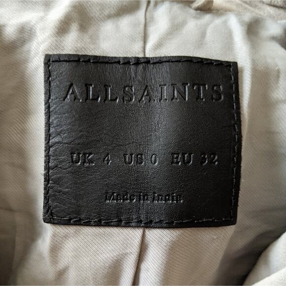 All Saints Latham Goatskin Leather Suede Biker Jacket in Grey, Size 0 - Picture 12 of 13